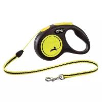 Поводок-рулетка Flexi New Neon cord S 5m 12kg black/ neon yellow Тросс