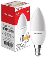 Toshiba Лампочка энергосберегающая Candle / Свеча C35 5W CRI 80 ND | Свет - тёплый 3000K | Цоколь - Е27 260 градусов 4 штуки