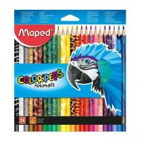 Цветные карандаши, 24 цвета, MAPED COLOR'PEPS ANIMALS декорированные, в картонной коробке