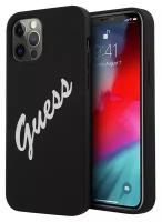 Чехол CG Mobile Guess Liquid silicone Script Laser logo для iPhone 12 Pro Max, цвет Черный/Белый (GUHCP12LLSVSBW)