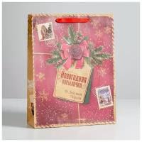 Пакет крафтовый вертикальный 'Новогодняя посылочка от Дедушки Мороза', L 31 х 40 х 9 см