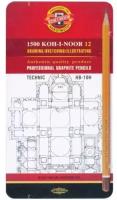 Набор чернографитных карандашей Koh-i-noor "1500 TECHNIC" 12 шт, HB-10H, заточенные, металлический пенал