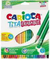 Карандаши цветные пластиковые стираемые Carioca "Tita Erasable", 24цв, заточен, картон, европодвес