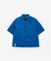 Рубашка с коротким рукавом из поплина оверсайз синяя Gulliver, для мальчиков, размер 152, мод. 12310BJC2302