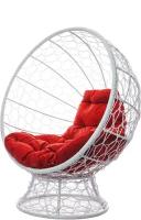 Кресло садовое M-Group Кокос на подставке ротанг белый 11590106 красная подушка
