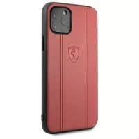 Чехол Ferrari для iPhone 11 Pro Stamped logo Embossed lines Hard Leather Red