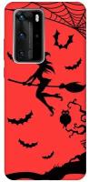 Силиконовая чехол-накладка Silky Touch для Huawei P40 Pro с принтом "Witch on a Broomstick" красная