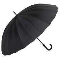 Зонт мужской трость большой черный 24 спицы диаметр купола 120 см; зонт для двоих; зонт большой купол; зонт семейный; гнутая ручка