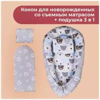 Кокон для новорожденного гнездышко позиционер, 80x60 см, со съемным матрасом, Texxet