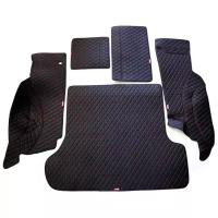 Кожаный 3D коврик в багажник Kia Cerato III Седан (2013+) Полный комплект (с боковинами) Черный с красной строчкой/ Киа Серато 3 Седан (2013+) 3Д ковры в автомобиль