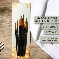 ARTLAVKA Набор кистей синтетика круглые 6 штук (№2,4,6,8,10,12), 1шт