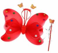 Крылья феи, бабочки, с палочкой и ободком, цвет Красный
