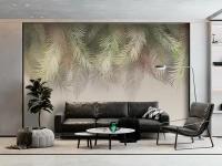 Фотообои 630х270 см Пальмовые листья (ветви пальмы) 3D обои флизелиновые в спальню, кухню, гостиную 06 (можно обрезать до 600х270, 600х250 см)