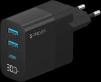 З/у сетевое Deppa 2хUSB A+USB-C, PD, QC 3.0, 30W, черный 1665493 11395