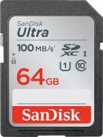 Карта памяти SanDisk SD 64 ГБ Class 10, UHS-I, R 100 МБ/с