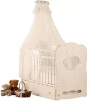 Эльф детская кроватка Птенчики с поперечным маятником и ящиком - айвори