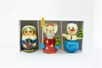 Набор елочных игрушек 3 шт "Дед Мороз с посохом и елкой" ручная работа
