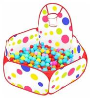 Сухой бассейн с шариками и баскетбольным кольцом, палатка - манеж с мячиками для малышей в подарок