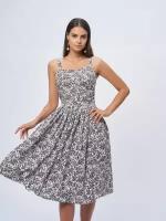 Платье белое с цветочным принтом на бретелях с расклешенной юбкой, 1001dress, размер 44, 0202732WH10