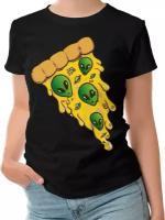 Женская футболка «Alien Pizza» (XL, черный)