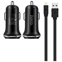 АЗУ, 2 USB 2.1A (Z1), usb cable lightning, HOCO, черный