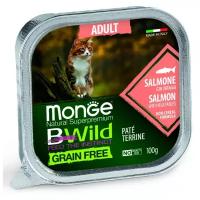 Влажный корм для кошек Monge BWILD Feed the Instinct, беззерновой, с лососем, с овощами 100 г (паштет)