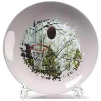 Тарелка Баскетбол Баскетбольный мяч летит в сетку
