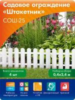 Садовое ограждение / заборчик Штакетник, длина в сборе 2,4 м, белый Протэкт