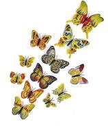 Трехмерный декор интерьера на магните 3D "Бабочки" 12 шт, декоративные виниловые фигурки, желтые