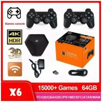 Игровая приставка X6, консоль для видеоигр для PS1/GBA 64 ГБ, Классическая Ретро консоль 15000 + игр, дисплей 4K HD