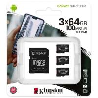 Карта памяти Kingston Canvas Select Plus microSDXC, 3 шт, SDCS2/64GB-3P1A