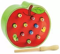 Развивающая детская игрушка для раннего развития / Магнитная рыбалка / Чудные червячки в яблоке / Сортер / Поймай червячка в яблоке