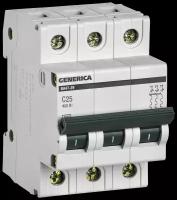 Выключатель автоматический IEK 3-полюсный (3P) 25А хар. C тип AC/DC 4,5кА MVA25-3-025-C GENERICA (3 модуль)