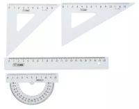 Набор геометрический "Стамм", средний (линейка 20 см, треугольник 9 см 45*, треугольник 13 см 30*, транспортир 10 см 180*)