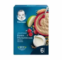 GERBER Каша молочная мультизлаковая с яблоком и малиной коробка, 180 г