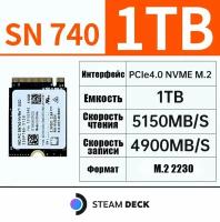 1ТБ SSD M.2 WD SN740 2230 PCIe 4.0 NVME для Steam Deck, Surface laptop, Rog Ally