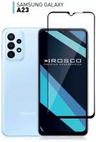 Защитное стекло ROSCO на Samsung Galaxy A23 (Самсунг Галакси А23), олеофобное покрытие, прозрачное с черной рамкой, (стекло легко наклеить)