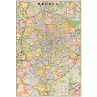 Атлас-принт Настенная карта Москвы размер 1,07х1,57 м в стиле "экодизайн"/ на рейках (отвесах)