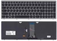 Клавиатура для ноутбука Lenovo IdeaPad Flex 15 G505G черная с подсветкой c серебристой рамкой