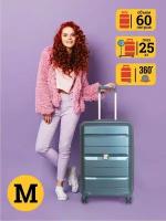 Чемодан M облегченный из полипропилена Supra Luggage STS-2004-M,Ice Blue, замок TSA, 60 литров, 4 колеса с поворотом на 360 градусов, 44X27X67 см