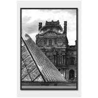 Черно-белый постер на стену для интерьера Postermarkt Лувр в Париже, постер в черной рамке 50х70 см, постеры картины для интерьера в черной рамке