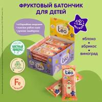 Фруктовый детский батончик с яблоком,курагой и рисом LeoKids леовит Шоубокс 24 штуки по 20 г