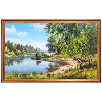 Картина на холсте, "Берёзы у реки", 100х60 см. Холст на деревянном подрамнике, оформлена в багет, Арт. ПИ-х9