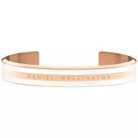 Стальной открытый браслет Daniel Wellington Classic-Slim-Bracelet-Satin-White-RG-Small с эмалью