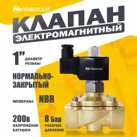 Электромагнитный (соленоидный) клапан для воды Hydrocast DW21-25 G 1", 220 В, латунь, NC (закрыт при отсут. 220 В), мембрана NBR