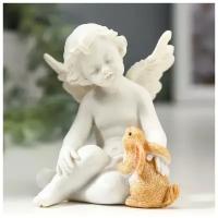 Сувенир полистоун "Белоснежный ангел с цветным кроликом" 6,8х6,5х6 см 4838713