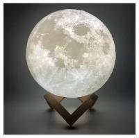 Светильник-ночник 3D шар Луна Moon Lamp на деревянной подставке без пульта, 15 см, белый