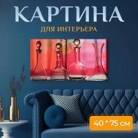 Картина на холсте "Бутылка, стекло, стеклянная посуда" на подрамнике 75х40 см. для интерьера