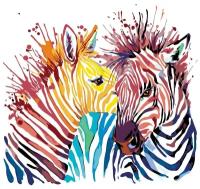 Картина по номерам, "Живопись по номерам", 40 x 40, A361, разноцветные зебры, иллюстрация, поп-арт, линии, капли, яркий