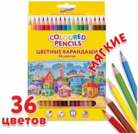 Карандаши цветные юнландия "домики", 36 цветов, классические, грифель мягкий 3 мм, 181839